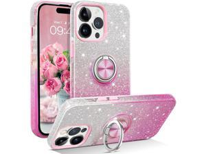 iPhone 14 Pro Max Case with 360 Rotatable Ring Holder Magnetic Kickstand Slim Glitter Bling Women Girls 2Layer Shockproof Protective Phone Cover 67 Inch Gradient Pink