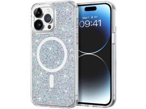 iPhone 14 Pro max Case Compatible with MagSafe iPhone 14 Pro max 67 Inch Clear Glitter Magnetic Case Slim Bling Sparkly Women Girls Girly Soft Cute Shockproof Protective Phone Cover White