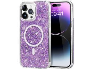 Case for iPhone 14 Pro max Compatible with MagSafe Magnetic Glitter Slim Bling Sparkle Crystal Women Girls Girly Soft Cute AntiScratch Shockproof Protective Phone Cover 67 Inch Purple