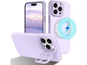 Case for iPhone 14 Pro Max Compatible with MagSafe Liquid Silicone Slim Soft with Camera Ring Holder Kickstand Microfiber Lining Shockproof Protective Phone Cover 67 Inch Lavender Purple