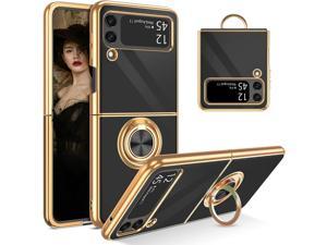 Case for Samsung Galaxy Z Flip 3 5G with Rotatable Ring Holder Magnetic Kickstand Women Girly Slim Soft Shockproof Protective Phone Cover for Samsung Galaxy Z Flip3 5G 67 inch 2021Black