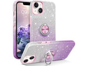 Case for iPhone 1413 Case with 360 Rotatable Ring Holder Magnetic Kickstand Glitter Bling Sparkle Slim Women Girls Finger Loop Shockproof Protective Phone Cover 61 Inch Gradient Purple