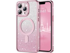 Case for iPhone 13 Pro maxCompatible with MagSafe Clear Glitter Case Magnetic Slim Crystal Bling Sparkle Women Girls Girly Soft AntiScratch Shockproof Protective Phone Cover 67 Inch Pink