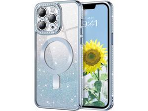 Case for iPhone 13 Pro max Compatible with MagSafe Clear Glitter Magnetic Slim Crystal Bling Sparkle Women Girls Girly Soft AntiScratch Shockproof Protective Phone Cover 67 Inch Blue