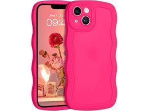 Designed for iPhone 13 Mini Case Neon Pink Soft Silicone Gel Rubber Phone Cover Cute Curly Wave Frame Shape Slim TPU Bumper Shockproof Protective Case 54 Inch Hot Pink