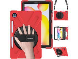 Samsung Galaxy Tab S6 Lite Case Heavy Duty Rugged Cover with Rotating Hand Strap Carrying Shoulder Strap Kickstand S Pen Holder for Galaxy Tab S6 Lite 104 20222020 SMP610613Red