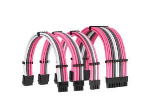 WHBHL Sleeved Cables PSU Extension Kit 18AWG 30cm ATX 24-pin,CPU4+4-pin,PCI-E 6+2-pin with Combs for PSU to Motherboard/GPU (Pink Grey White)