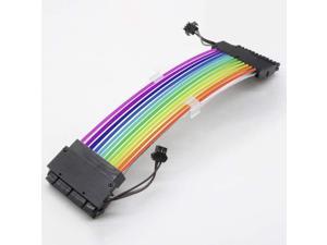 PSU Cable ARGB Extension Sleeved Cable Kit Custom Power Supply Braided with RGB Controller for Computer Gaming Case(24-Pin)