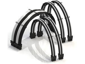 LINKUP - 30cm Super Soft and Flexible PSU Cable Extension Sleeved Custom Mod GPU PC Braided w/Comb Kit1 x 24 P (20+4)2 x 8 P (4+4) CPU2 x 8 P (6+2) GPU Set300mm - WhiteBlack