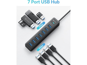 Hub USB 3.0 - 7 Ports, Câble 120cm, Vitesse 5Gbps - Compatible PC, Mac, Disque Dur, Souris, Clavier