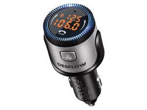 DESFLOW Bluetooth 5.0 FM Car Transmitter&Charger Adapter,Easy to Setup Smart Adapter Supporting Stereo Hi-Fi Quality Music,Hands-Free Calling,QC3.0&PD Quick Charging,Compatible for Most of Smartphones