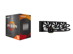 AMD Ryzen 5 5600X 3.7 GHz Socket AM4 100-100000065BOX Desktop Processor and CORSAIR iCUE H150i RGB PRO XT 360mm Radiator Triple 120mm PWM Fans Advanced RGB Lighting and Fan Control with Software Liquid CPU Cooler AMD Ryzen 5 5600X 3.7 GHz Socket AM4 100-100000065BOX Desktop Processor and CORSAIR iCUE H150i RGB PRO XT 360mm Radiator Triple 120mm PWM Fans Advanced RGB Lighting and Fan Control with Software Liquid CPU Cooler