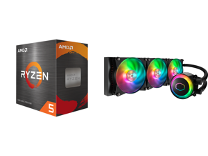 AMD Ryzen 5 5600X 3.7 GHz Socket AM4 100-100000065BOX Desktop Processor and Cooler Master MasterLiquid ML360R ARGB Close-Loop AIO CPU Liquid Cooler 360 Radiator Dual Chamber Pump Addressable RGB Lighting Dual MF120R Fans for AMD Ryzen/Intel AMD Ryzen 5 5600X 3.7 GHz Socket AM4 100-100000065BOX Desktop Processor and Cooler Master MasterLiquid ML360R ARGB Close-Loop AIO CPU Liquid Cooler 360 Radiator Dual Chamber Pump Addressable RGB Lighting Dual MF120R Fans for AMD Ryzen/Intel
