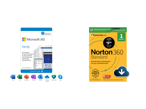 Microsoft 365 Family | 15-Month Subscription up to 6 people | Premium Office apps | 1TB OneDrive cloud storage | PC/Mac Download and Norton 360 Standard - Antivirus Software for 1 Devices with Auto Renewal - 15 Month Subscription - 3 Months Microsoft 365 Family | 15-Month Subscription up to 6 people | Premium Office apps | 1TB OneDrive cloud storage | PC/Mac Download and Norton 360 Standard - Antivirus Software for 1 Devices with Auto Renewal - 15 Month Subscription - 3 Months