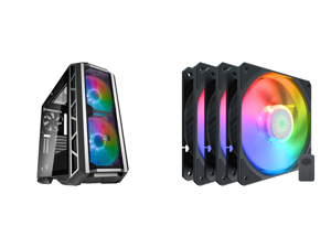 Cooler Master MasterCase H500P Mesh ARGB Airflow ATX Mid-Tower with Dual 200mm ARGB Fans Gun Metal Mesh Front Panel Tempered Glass Side Panel ARGB Lighting System and Cooler Master SickleFlow 120 V2 Addressable RGB 3 in 1 Square Frame Fan I Cooler Master MasterCase H500P Mesh ARGB Airflow ATX Mid-Tower with Dual 200mm ARGB Fans Gun Metal Mesh Front Panel Tempered Glass Side Panel ARGB Lighting System and Cooler Master SickleFlow 120 V2 Addressable RGB 3 in 1 Square Frame Fan I