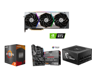 MSI Suprim GeForce RTX 3070 8GB GDDR6 PCI Express 4.0 x16 Video Card RTX 3070 Suprim X 8G LHR and AMD Ryzen 7 5800X Vermeer 8-Core 3.8 GHz Socket AM4 105W 100-100000063WOF Desktop Processor and MSI MAG X570 TOMAHAWK WIFI AM4 AMD X570 SATA 6