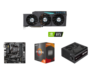 GIGABYTE Eagle GeForce RTX 3080 10GB GDDR6X PCI Express 4.0 ATX Video Card GV-N3080EAGLE-10GD (rev. 2.0) and GIGABYTE B550M DS3H AM4 AMD B550 Micro-ATX Motherboard with Dual M.2 SATA 6Gb/s USB 3.2 Gen 1 PCIe 4.0 and AMD Ryzen 5 5600X - Ryze
