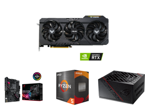 ASUS TUF Gaming GeForce RTX 3060 Ti V2 OC Edition 8GB GDDR6 PCI Express 4.0 Video Card TUF-RTX3060TI-O8G-V2-GAMING (LHR) and ASUS ROG STRIX B550-F GAMING AM4 AMD B550 SATA 6Gb/s ATX AMD Motherboard and AMD Ryzen 5 5600X - Ryzen 5 5000 Serie