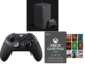Microsoft Xbox Series X and Xbox Elite Wireless Series 2 Controller Black - Bluetooth Connectivity - Adjustable-tension Thumbsticks - Shorter Hair Trigger Locks - Wrap-around Rubberized Grip - Re-engineered Components and Xbox Game Pass Ult