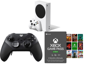 Microsoft Xbox Series S and Xbox Elite Wireless Series 2 Controller Black - Bluetooth Connectivity - Adjustable-tension Thumbsticks - Shorter Hair Trigger Locks - Wrap-around Rubberized Grip - Re-engineered Components and Xbox Game Pass Ult