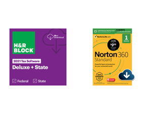HR Block 2021 Deluxe + State - PC/Mac - Download - Bundle only and Norton 360 Standard (2022 Ready) Antivirus Software for 1 Devices with Auto Renewal - 15 Month Subscription - 3 Months FREE - Includes VPN PC Cloud Backup Dark Web Monitorin