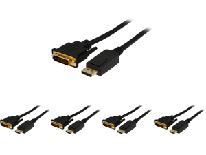 5 x Rosewill CL-DP2DVI-10-BK 10 ft. 28AWG DisplayPort Male to DVI-D(24+1) Male Passive Adapter Converter Cable Gold Plated Black -DP to DVI - 1920 x 1200 Resolution