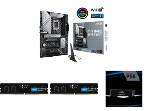 ASUS Prime Z690-P WiFi LGA 1700 Intel 12th Gen ATX Motherboard- PCIe 5.0 DDR5 14+1 Power Stages 3x M.2 WiFi 6 Bluetooth v5.2 2.5Gb LAN Front Panel USB 3.2 Gen 1 Type-C Thunderbolt 4 Support and 2 x Crucial 16GB 288-Pin PC RAM DDR5 4800 (PC5