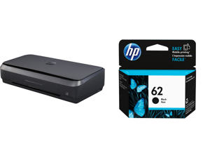 HP OfficeJet 250 (CZ992A) All-In-One Duplex Wireless Mobile Portable Color Inkjet Printer and HP 62 Ink Cartridge - Black