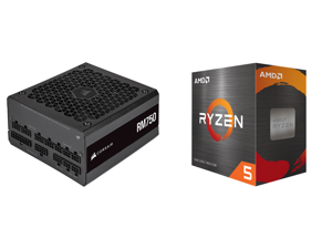 CORSAIR RM RM750 750 W Power Supply and AMD Ryzen 5 5600X - Ryzen 5 5000 Series Vermeer (Zen 3) 6-Core 3.7 GHz Socket AM4 65W Desktop Processor - 100-100000065BOX