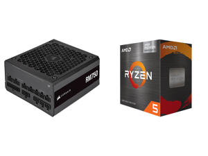 CORSAIR RM RM750 750 W Power Supply and AMD Ryzen 5 5600G - Ryzen 5 5000 G-Series Cezanne (Zen 3) 6-Core 3.9 GHz Socket AM4 65W AMD Radeon Graphics Desktop Processor - 100-100000252BOX