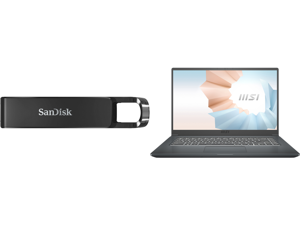 SanDisk 256GB Ultra USB Type-C Flash Drive Speed Up to 150MB/s (SDCZ460-256G-G46) and MSI Laptop Modern 15 A5M-288 AMD Ryzen 7 5000 Series 5700U (1.80GHz) 8GB Memory 512 GB NVMe SSD AMD Radeon Graphics 15.6" Windows 11 Home 64-bit