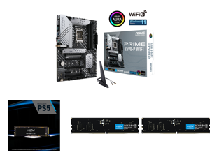 ASUS Prime Z690-P WiFi LGA 1700 Intel 12th Gen ATX Motherboard- PCIe 5.0 DDR5 14+1 Power Stages 3x M.2 WiFi 6 Bluetooth v5.2 2.5Gb LAN Front Panel USB 3.2 Gen 1 Type-C Thunderbolt 4 Support and Crucial P5 Plus M.2 2280 1TB PCI-Express 4.0 x