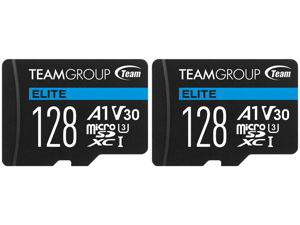 2 x Team Group 128GB Elite microSDXC UHS-I U3 V30 A1 4K UHD Memory Card with SD Adapter Speed Up to 100MB/s (TEAUSDX128GIV30A103)