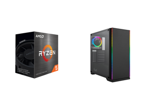 AMD Ryzen 5 5600 - Ryzen 5 5000 Series Vermeer (Zen 3) 6-Core 3.5 GHz Socket AM4 65W Desktop Processor - 100-100000927BOX and Rosewill ZIRCON I ATX Mid Tower Gaming PC Computer Case with RGB Fan LED Light Strips 240mm AIO Support Bottom Mou