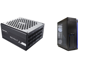 Phanteks Revolt X PH-P1200PS 80PLUS Platinum 1200W Patented Power Splitter Technology Fully Modular Dual System Support and Phanteks Enthoo Primo Series PH-ES813P_BL Black w/ Blue LED Aluminum faceplates / Steel chassis ATX Full Tower Compu