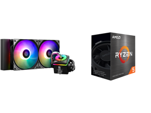 DEEPCOOL GAMERSTORM CAPTAIN 240PRO V2 Addressable RGB AIO Liquid CPU Cooler Anti-Leak Technology Inside Cable Controller and 5V ADD RGB 3-Pin Motherboard Control and AMD Ryzen 5 5500 - Ryzen 5 5000 Series 6-Core Socket AM4 65W Desktop Proce