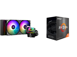 DEEPCOOL GAMERSTORM CAPTAIN 240PRO V2 Addressable RGB AIO Liquid CPU Cooler Anti-Leak Technology Inside Cable Controller and 5V ADD RGB 3-Pin Motherboard Control and AMD Ryzen 5 5600 - Ryzen 5 5000 Series Vermeer (Zen 3) 6-Core 3.5 GHz Sock