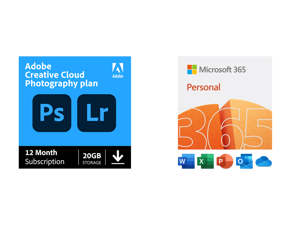 Adobe - Creative Cloud Photography Plan 20GB (1-User) (1-Year Subscription) - Mac Windows [Digital] and Microsoft 365 Personal | 12-Month Subscription 1 person | Premium Office apps | 1TB OneDrive cloud storage | PC/Mac Download