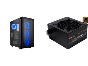 Rosewill CULLINAN MX-Blue ATX Mid-Tower Gaming PC Computer Case Supports 360mm Liquid Coolers 4 Blue LED Fans Max Airflow with PSU Shround Fan Mount Tempered Glass Fan Speed Control and Rosewill ARC Series ARC 750 750W Non-Modular Power Sup