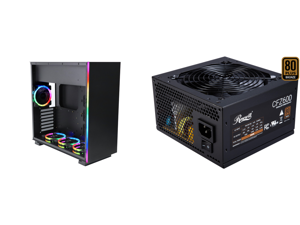 Rosewill ATX Mid Tower Gaming PC Computer Case Aura Sync Compatible Dual Ring RGB LED Fans Top Mount PSU HDD/SSD Tempered Glass Steel - PRISM S500 and Rosewill CFZ Series CFZ600 600W Semi-Modular Power Supply 80 PLUS BRONZE Certified Auto F