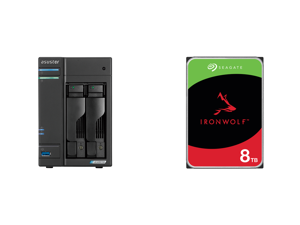 Asustor AS6602T 2 Bay Lockerstor 2 Desktop NAS (Diskless) and Seagate IronWolf 8TB NAS Hard Drive 7200 RPM 256MB Cache SATA 6.0Gb/s CMR 3.5" Internal HDD for RAID Network Attached Storage ST8000VN004