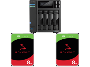 Asustor AS6604T 4 Bay Lockerstor 4 Desktop NAS (Diskless) and 2 x Seagate IronWolf 8TB NAS Hard Drive 7200 RPM 256MB Cache SATA 6.0Gb/s CMR 3.5" Internal HDD for RAID Network Attached Storage ST8000VN004