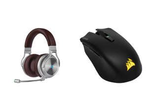 Corsair Virtuoso RGB Wireless SE Gaming Headset - High-Fidelity 7.1 Surround Sound W/Broadcast Quality Microphone Memory Foam Earcups 20 Hour Battery Life Works w/PC PS5 PS4 - Espresso and Corsair HARPOON RGB Wireless Rechargeable Gaming Mo