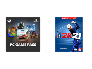 PC Game Pass (100+ PC Games All You Can Play) 3 Month US Region [Digital Code] and PGA TOUR 2K21 Digital Deluxe Edition for PC [Steam Online Game Code]