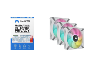 NordVPN Internet Privacy for Windows/MacOS/Android/iOS - 6 Devices 12 month VPN Subscription and CORSAIR iCUE ML120 RGB ELITE Premium 120mm PWM Magnetic Levitation Triple Fan Kit with iCUE Lighting Node CORE - White