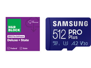 HR Block 2022 Deluxe + State Tax Software Bundle - Download - PC/Mac and SAMSUNG PRO Plus 512GB microSDXC Flash Card w/ Adapter Model MB-MD512KA/AM