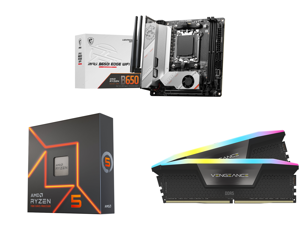AMD Ryzen 5 7600X - 6-Core 4.7 GHz Desktop Processor and MSI MPG B650I EDGE WIFI AM5 AMD B650 SATA 6Gb/s DDR5 Ryzen 7000 Mini ITX Motherboard and CORSAIR Vengeance RGB 32GB (2 x 16GB) DDR5 5200 (PC5 41600) Desktop Memory
