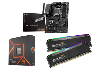 AMD Ryzen 5 7600X - 6-Core 4.7 GHz Desktop Processor and MSI PRO B650-P WIFI AM5 AMD B650 SATA 6Gb/s DDR5 Ryzen 7000 ATX Motherboard and OLOy Blade RGB 16GB (2 x 8GB) DDR5 5600 (PC5 44800) Desktop Memory