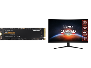 SAMSUNG 970 EVO PLUS M.2 2280 1TB PCIe Gen 3.0 x4 NVMe 1.3 V-NAND 3-bit MLC Internal Solid State Drive (SSD) MZ-V7S1T0B/AM and MSI G321CU 32" UHD 3840 x 2160 (4K) 144 Hz AMD FreeSync Premium Curved gaming monitor