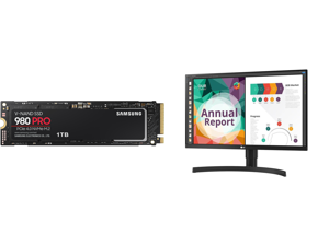 SAMSUNG 980 PRO M.2 2280 1TB PCI-Express Gen 4.0 x4 NVMe 1.3c Samsung V-NAND 3-bit MLC Internal Solid State Drive (SSD) MZ-V8P1T0B/AM and LG Ultrawide 27BN85UN-B 27" 4K UHD Curved Screen LED Gaming LCD Monitor - 16:9 - Textured Black - 27"
